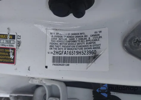 2009 Honda Civic Lx from USA, damaged, VIN 2HGFA16519H523960